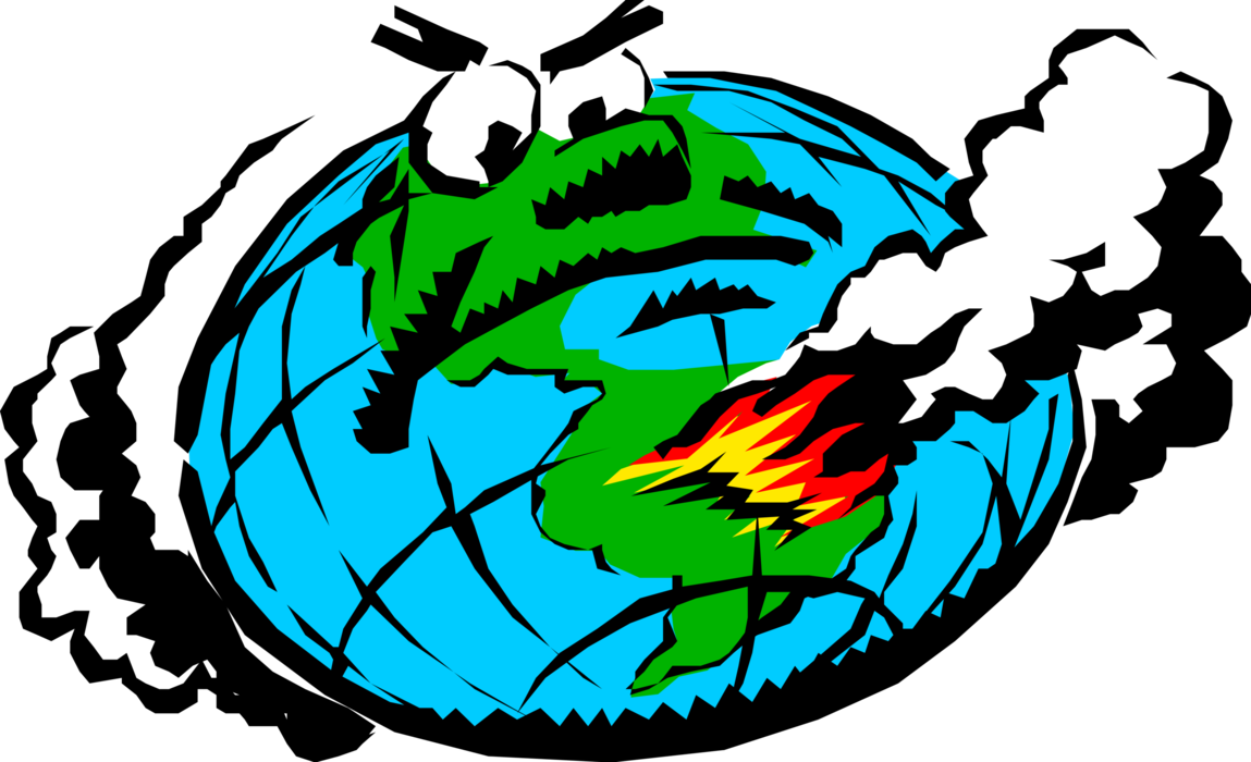 Vector Illustration of Anthropomorphic Mother Earth on Fire Caused by Climate Change