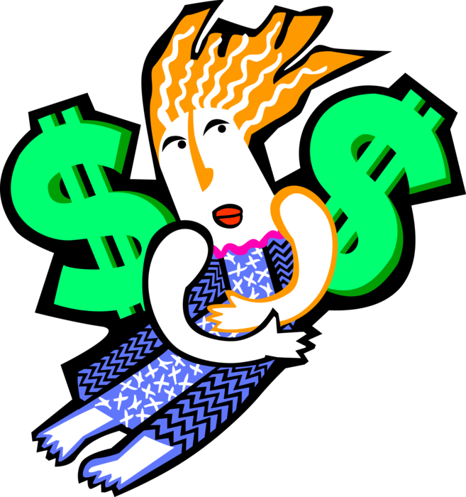 Vector Illustration of Feeling Financially Secure with Dollar Cash Money Currency Symbol