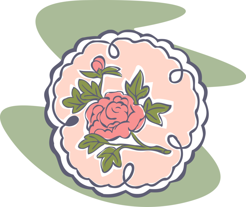 Vector Illustration of Floral Pattern Design Flowers on Plate
