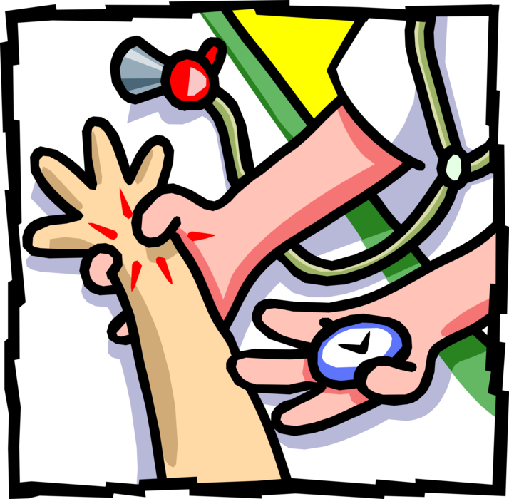 Vector Illustration of Medical Physician or Doctor Checks Arm for Pulse
