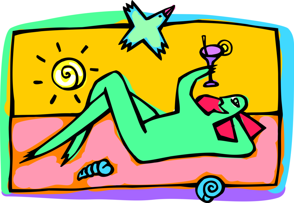 Vector Illustration of Leisure and Relaxation, Man with Cocktail Beverage