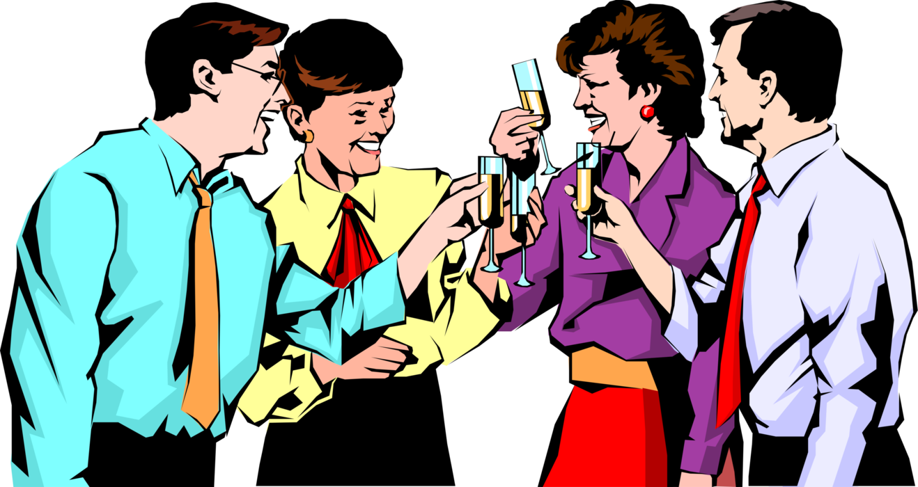 Vector Illustration of Office Colleagues Celebrate their Success and Toast with Champagne