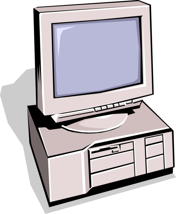 Vector Illustration of Personal Computer Workstation Connected to Local Area Network