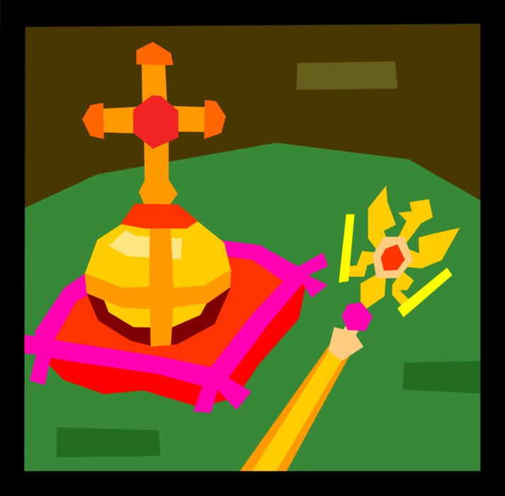 Vector Illustration of Orb and Cross with Scepter Christian Symbols of Authority Since Middle Ages
