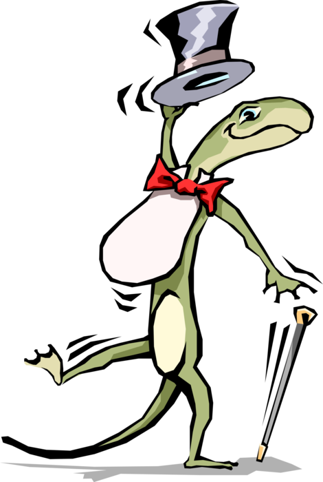Vector Illustration of Dancing Amphibian Frog with Top Hat and Cane