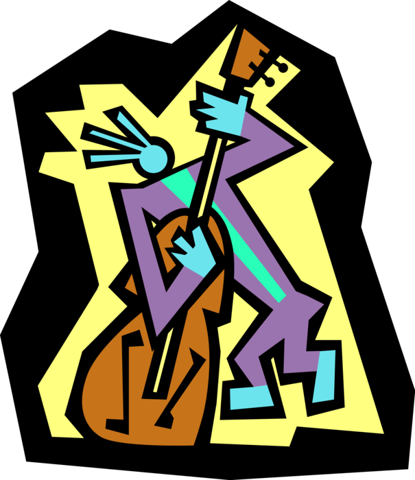 Vector Illustration of Jazz Musician Plays Bass Violin or Double Bass Bowed String Instrument