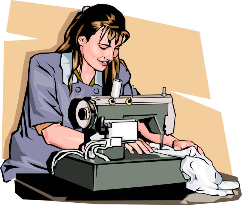 Vector Illustration of Seamstress Dressmaker with Sewing Machine
