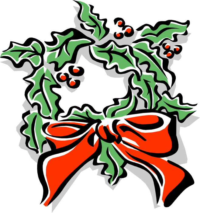 Vector Illustration of Festive Season Christmas Holly with Red Ribbon