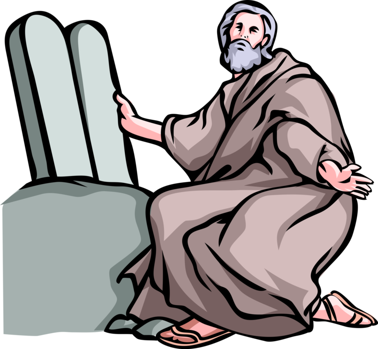 Vector Illustration of Moses Receives the Ten Commandments from God at Biblical Mount Sinai