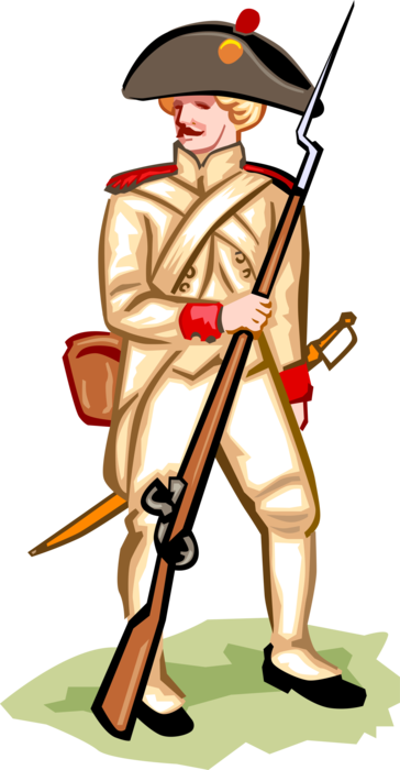 Vector Illustration of American Revolution French Soldier with Musket Rifle Weapon