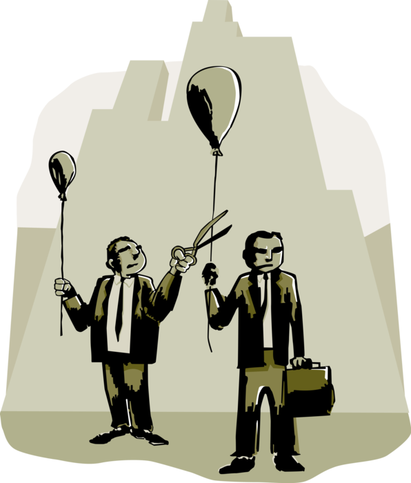 Vector Illustration of Businessman Cuts Competitor's Balloon with Scissors
