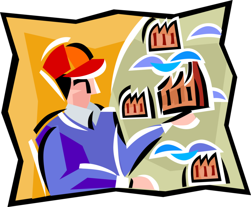 Vector Illustration of Industrialist with Manufacturing Plant Factories