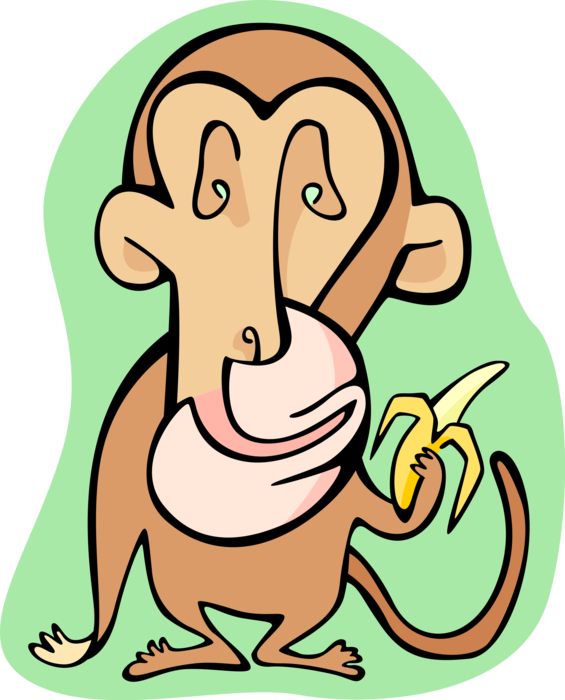 Vector Illustration of Cartoon Primate Monkey Eats Banana