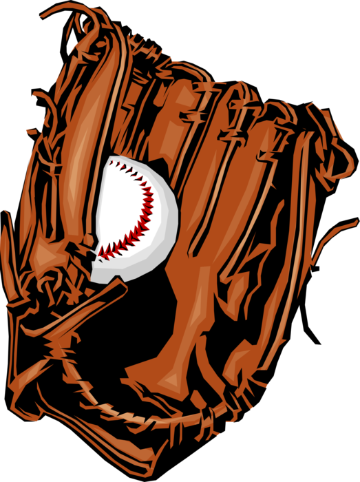 Vector Illustration of American Pastime Sport of Baseball Leather Glove and Ball