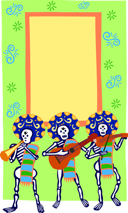 Vector Illustration of Mexican Dia de los Muertos Day of the Dead Frame Border