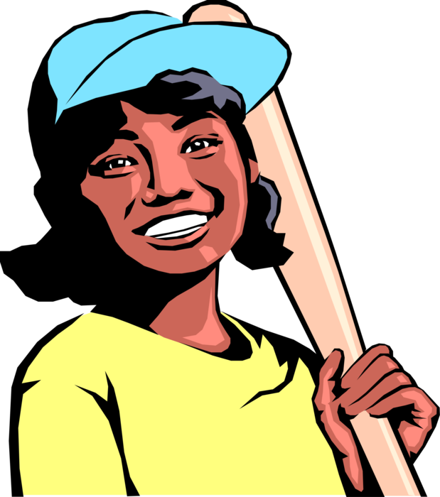 Vector Illustration of Young Girl Ready to Swing the Baseball Bat