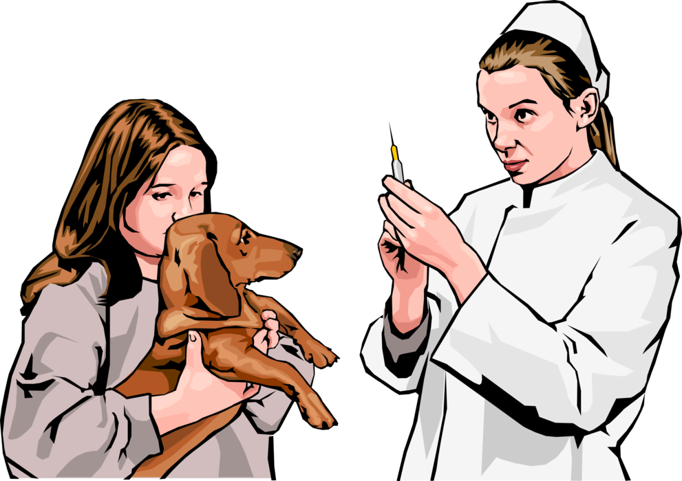 Vector Illustration of Veterinary Physician Preparing Hypodermic Needle Injection Sedative for Pet Dog