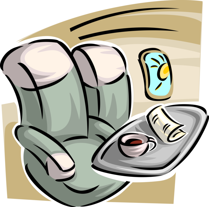 Vector Illustration of Passenger Seats in Airplane Cabin with Food Tray