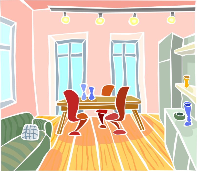 Vector Illustration of Dining Room with Table and Chairs