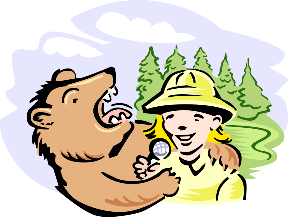 Vector Illustration of Television Nature Documentary Interview with Grizzly Bear