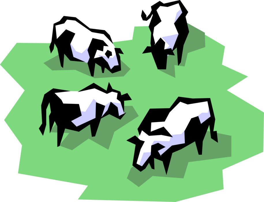 Vector Illustration of Farm Agriculture Livestock Animal Dairy Cows Grazing in Pasture