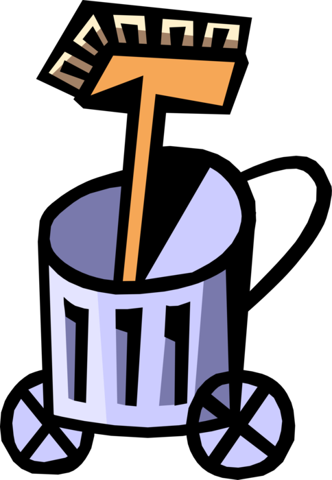 Vector Illustration of Street Sweeper's Dustbin and Broom Tools