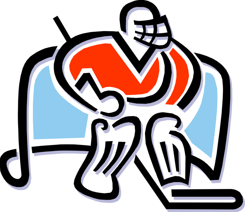 Vector Illustration of Sport of Ice Hockey Player Goalie Protects the Net