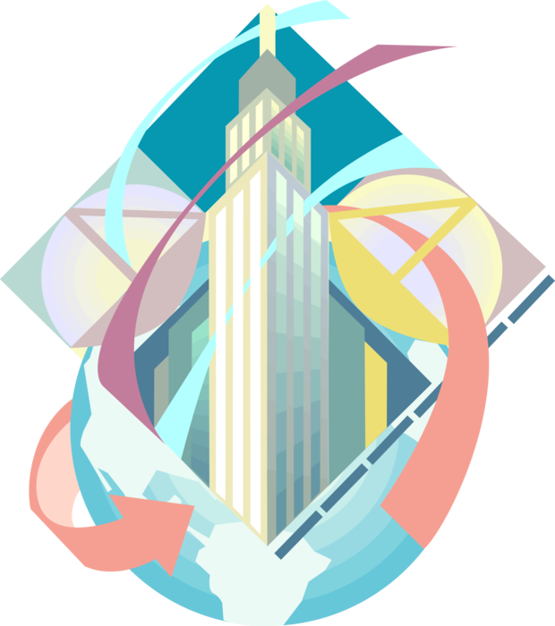 Vector Illustration of Skyscraper Empire State Building, New York with Globe 
