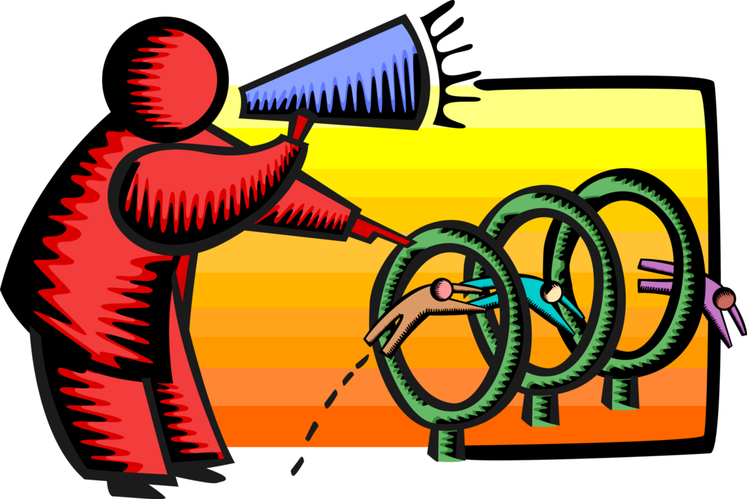 Vector Illustration of Businessman Jumping Through Hoops for the Boss