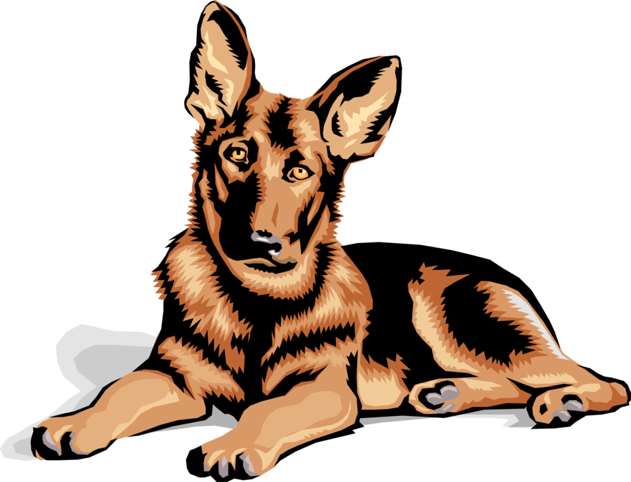 Vector Illustration of German Shepherd Puppy Dogs Laying Down