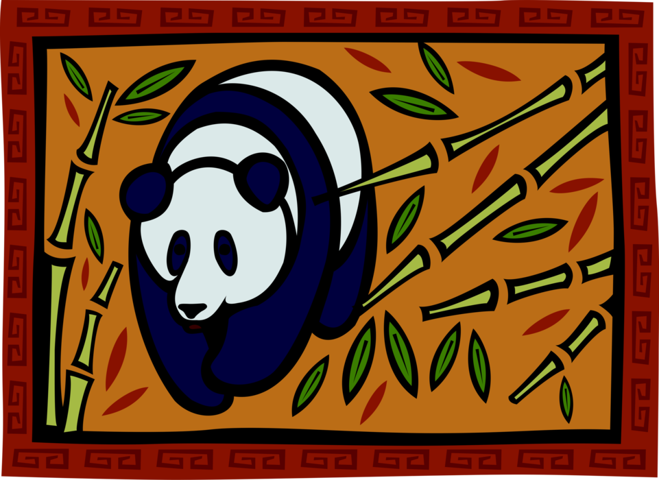 Vector Illustration of Chinese Giant Panda Bear Endangered Species Bear with Bamboo