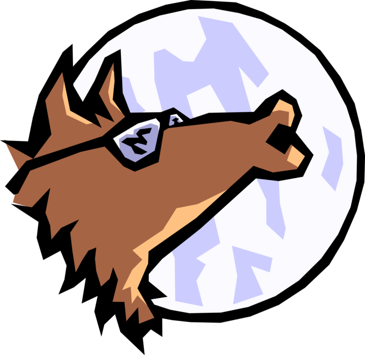 Vector Illustration of Howling Wolf Howls at the Moon