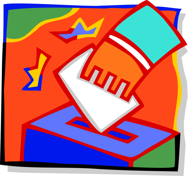 Vector Illustration of Voter Placing Election Ballot in Voting Box for Democratic Election Candidate