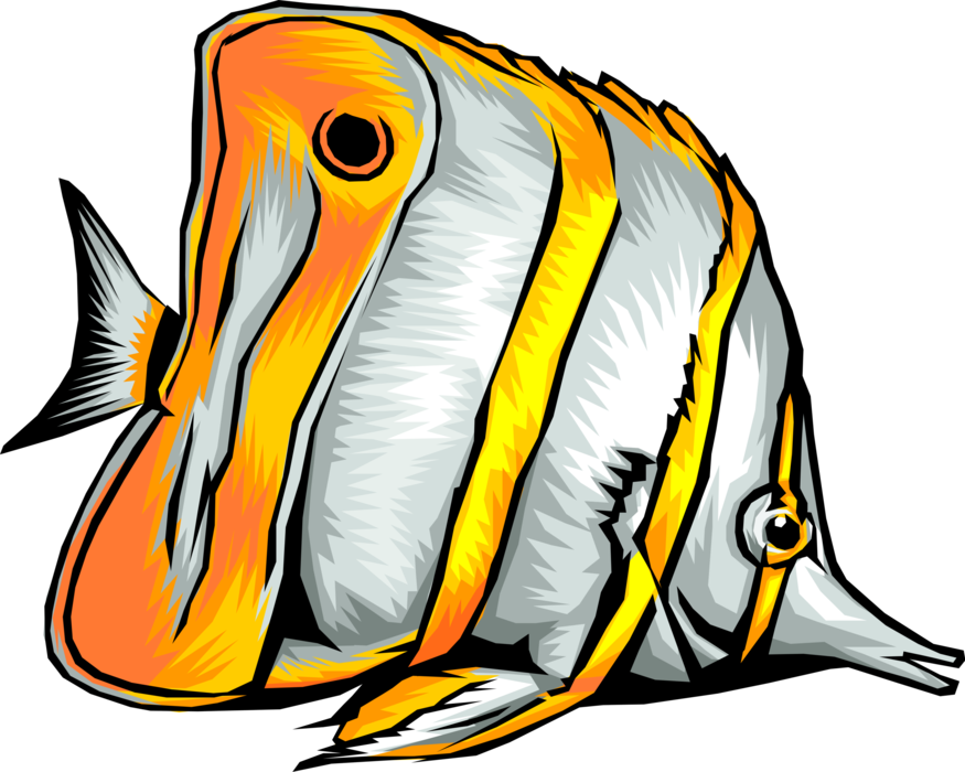 Vector Illustration of Colorful Striped Yellow Tropical Aquarium Fish