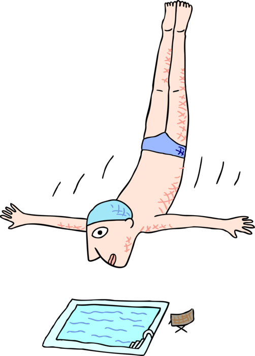 Vector Illustration of High Diver Dives into Swimming Pool from High Diving Board