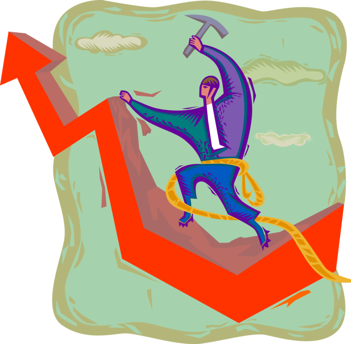 Vector Illustration of Mountain Climber Businessman Charting Course for Success