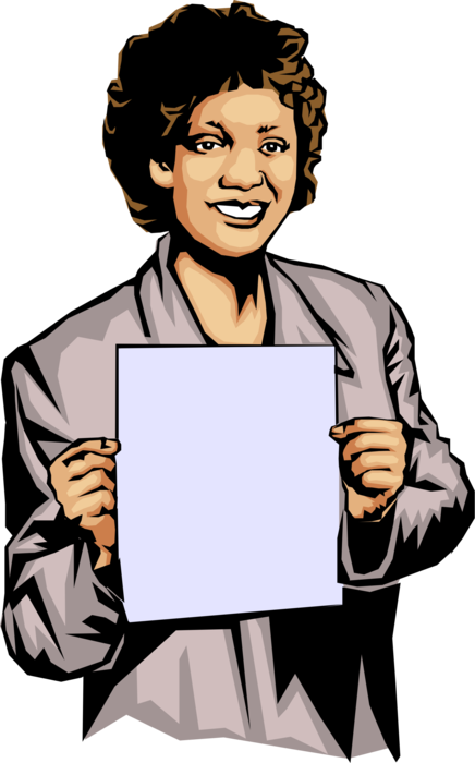 Vector Illustration of African American Businesswoman Holds Sign