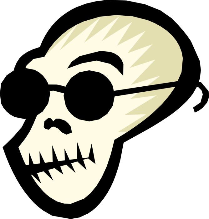 Vector Illustration of Human Skull Face with Sunglasses