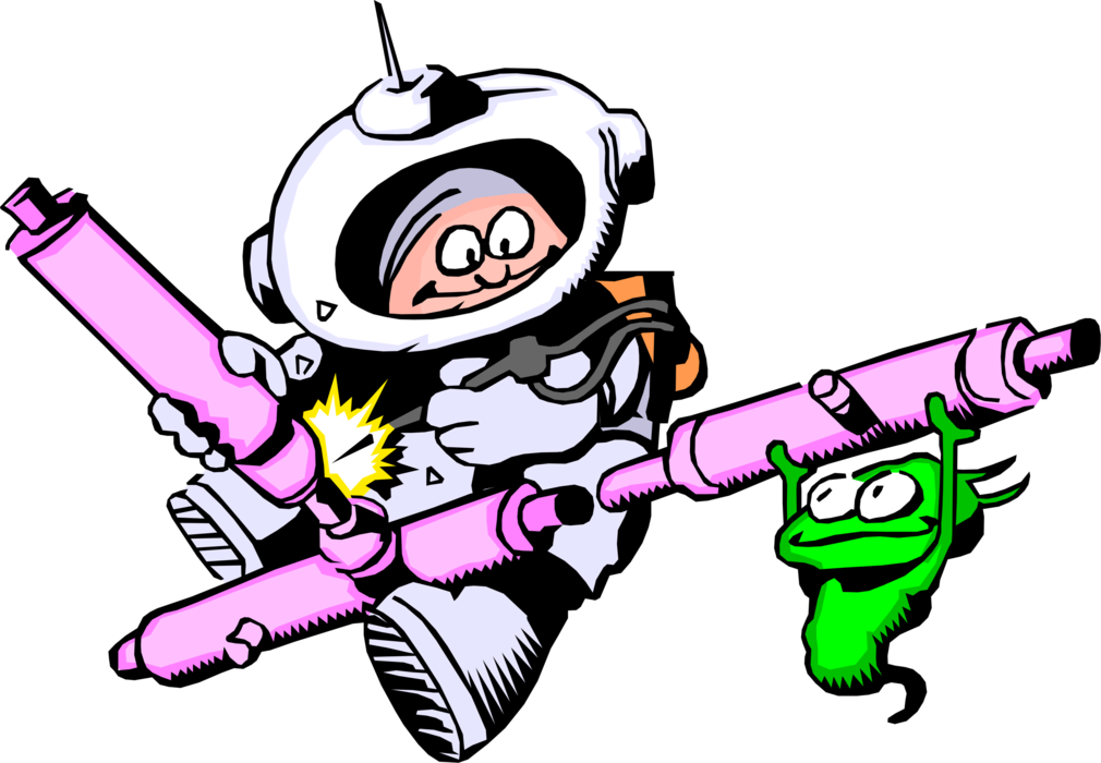 Vector Illustration of Spaceman with Extraterrestrial Space Alien Friend Build in Space