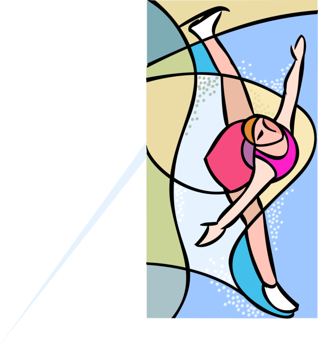 Vector Illustration of Olympic Sports Figure Skating Performs Skate Routine on Ice