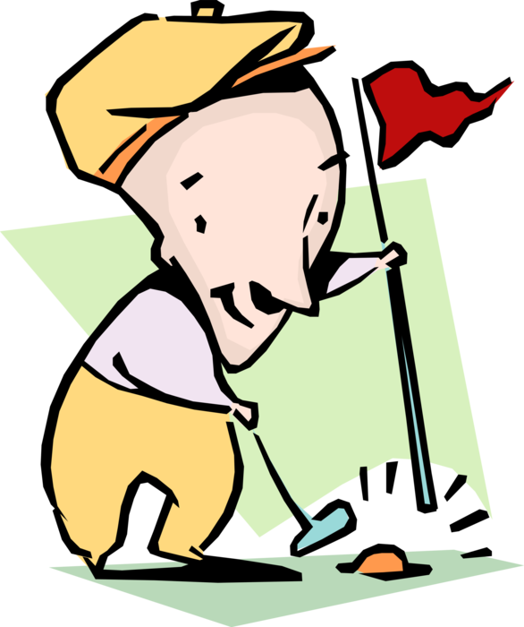 Vector Illustration of Sport of Golf Golfer Playing Golf Sinks His Putt and Gets Birdie