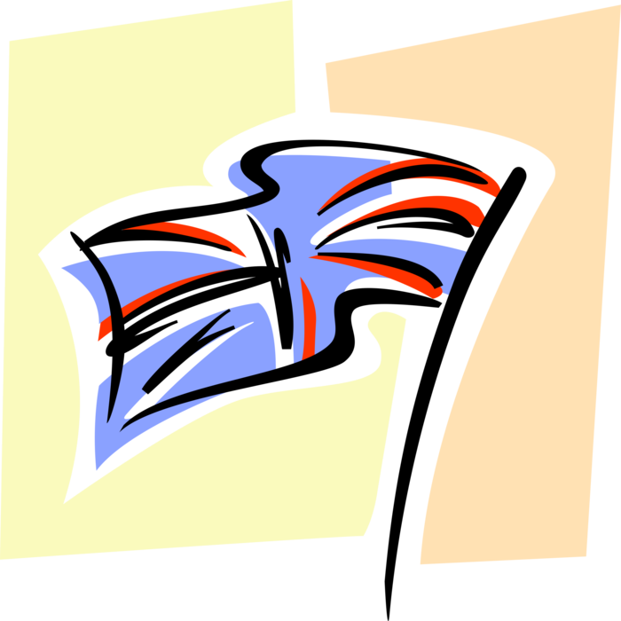 Vector Illustration of Union Jack Waving, British Flag of England, National Flag of United Kingdom.