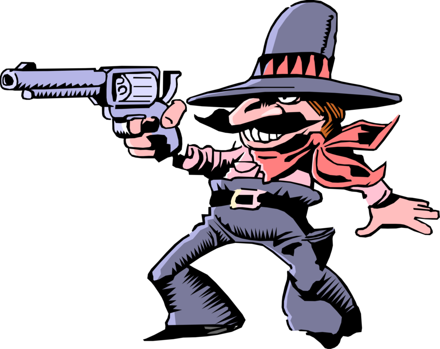 Vector Illustration of Mexican Hombre Bandito Stereotype Draws His Gun
