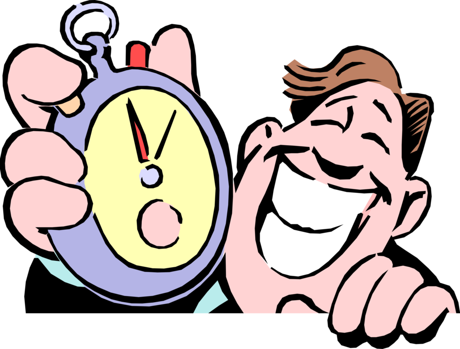 Vector Illustration of Office Worker with Handheld Stopwatch Measures Elapsed Time