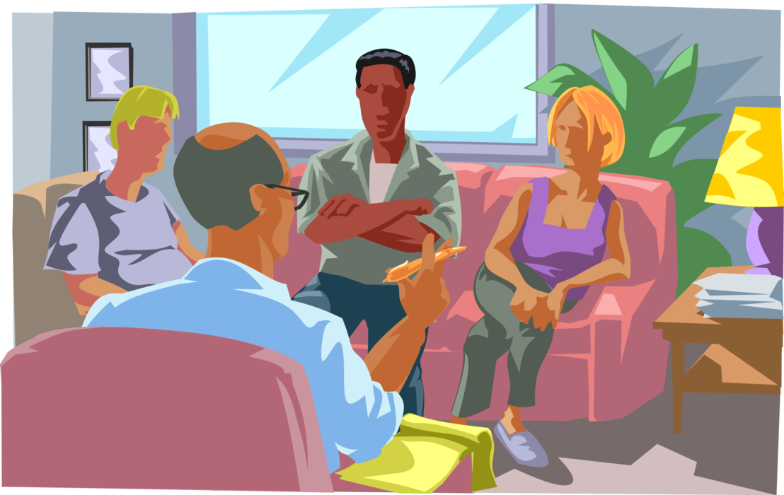 Vector Illustration of Professional Psychologist in Session with Family
