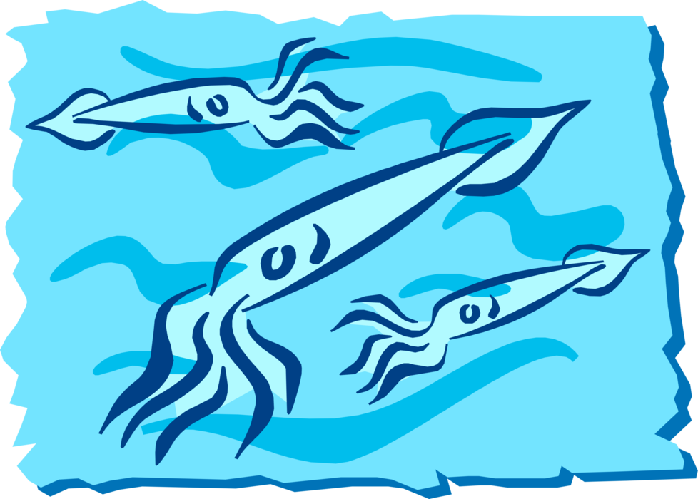 Vector Illustration of Three Cephalopod Squid Swimming