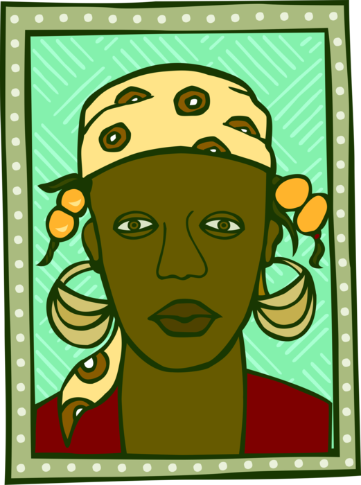 Vector Illustration of Traditional African Female Face with Hat