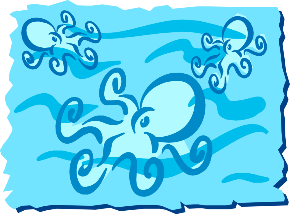 Vector Illustration of Giant Octopus Cephalopod Mollusc or Mollusk in Ocean