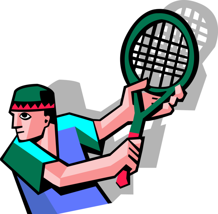 Vector Illustration of Tennis Player Sets Up Backhand Shot During Tennis Match