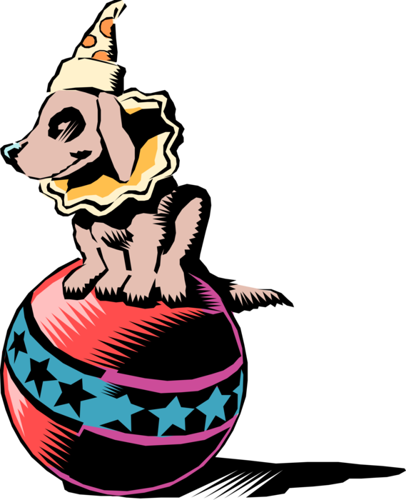 Vector Illustration of Big Top Circus Dog Balances on Ball